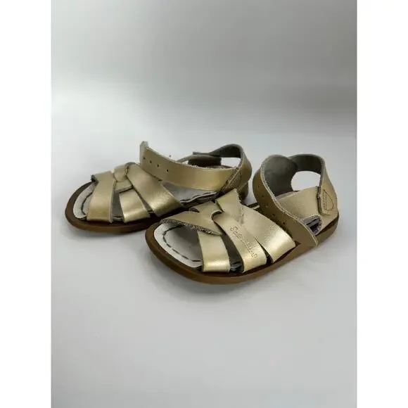 Salt Water Buckle Leather Sandals by Hoy Shoe Toddler Girls 5C Gold - Picture 3 of 6